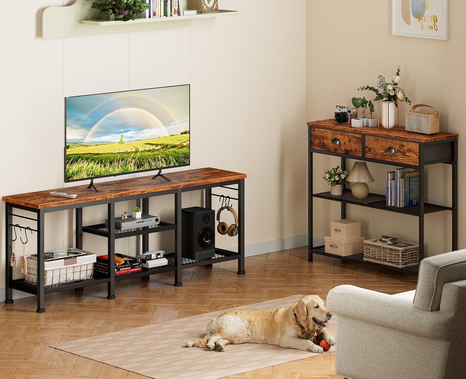 Furologee TV Stand for TVs up to 55 Inch, Entertainment Center with Open Storage Shelves, Media Console Table with Soundbar Shelf for Living Room, Bedroom, Rustic Brown - Image 7