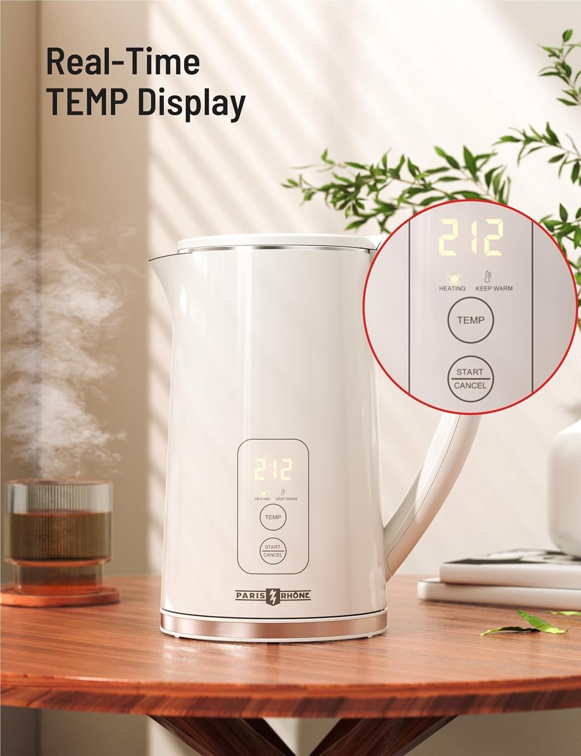 PARIS RHÔNE Electric Kettle Temperature Control, 1.7L Electric Tea Kettle Water Boiler, 4H Keep Warm with 6 Presets, LED Screen Electric Kettles for Boiling Water, Boil-Dry Protection, BPA Free - Image 2