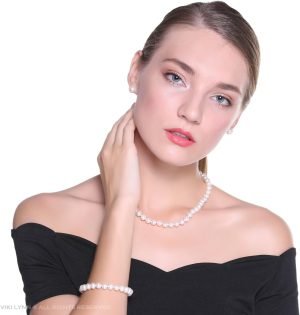VIKI LYNN Freshwater Cultured Pearl Necklace Set Includes Stunning Bracelet and Stud Earrings Jewelry for Women Gift for Mother’s Day, Anniversary, Birthday, Wedding