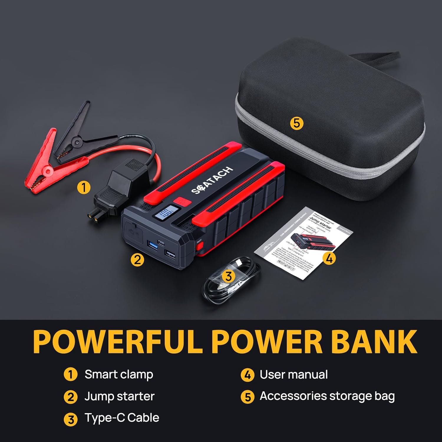 Scatach 002 4000A Car Battery Jump Starter,12V Jump Starter Battery Pack (up to 10.0L Gasoline and 8.0L Diesel Engine), Portable Jump Box with LED Display, 3 Modes Flashlight and Jumper Cable - Image 7