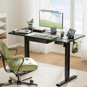 Marsail Electric Standing Desk with Drawer, 55 x 24 Electric Stand Up Desk, Ergonomic Adjustable Desk with Storage, Headphone/Bag Hooks, Computer Desk for Home & Office with Cable Management,Black