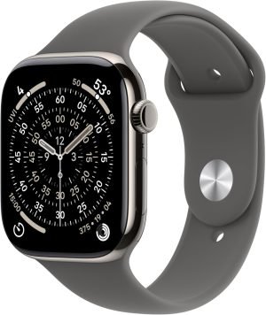 Apple Watch Series 11 [GPS + Cellular 46mm] Smartwatch with Natural Titanium Case with Stone Gray Sport Band – M/L. Sleep Score, Fitness Tracker, Health Monitoring, Always-On Display, Water Resistant