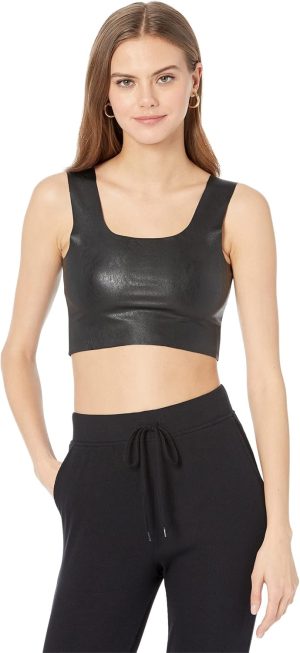 commando Faux Leather Square Neck Crop Top, Black