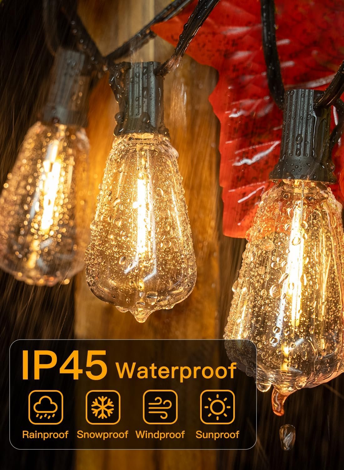 Ollny Outdoor String Lights 160FT, Shatterproof Connectable Patio Lights with 80+4 Spare ST38 Vintage Bulbs, 2200K Warm White Waterproof Outside Hanging Light for Yard Camping Gazebo Porch Balcony - Image 6