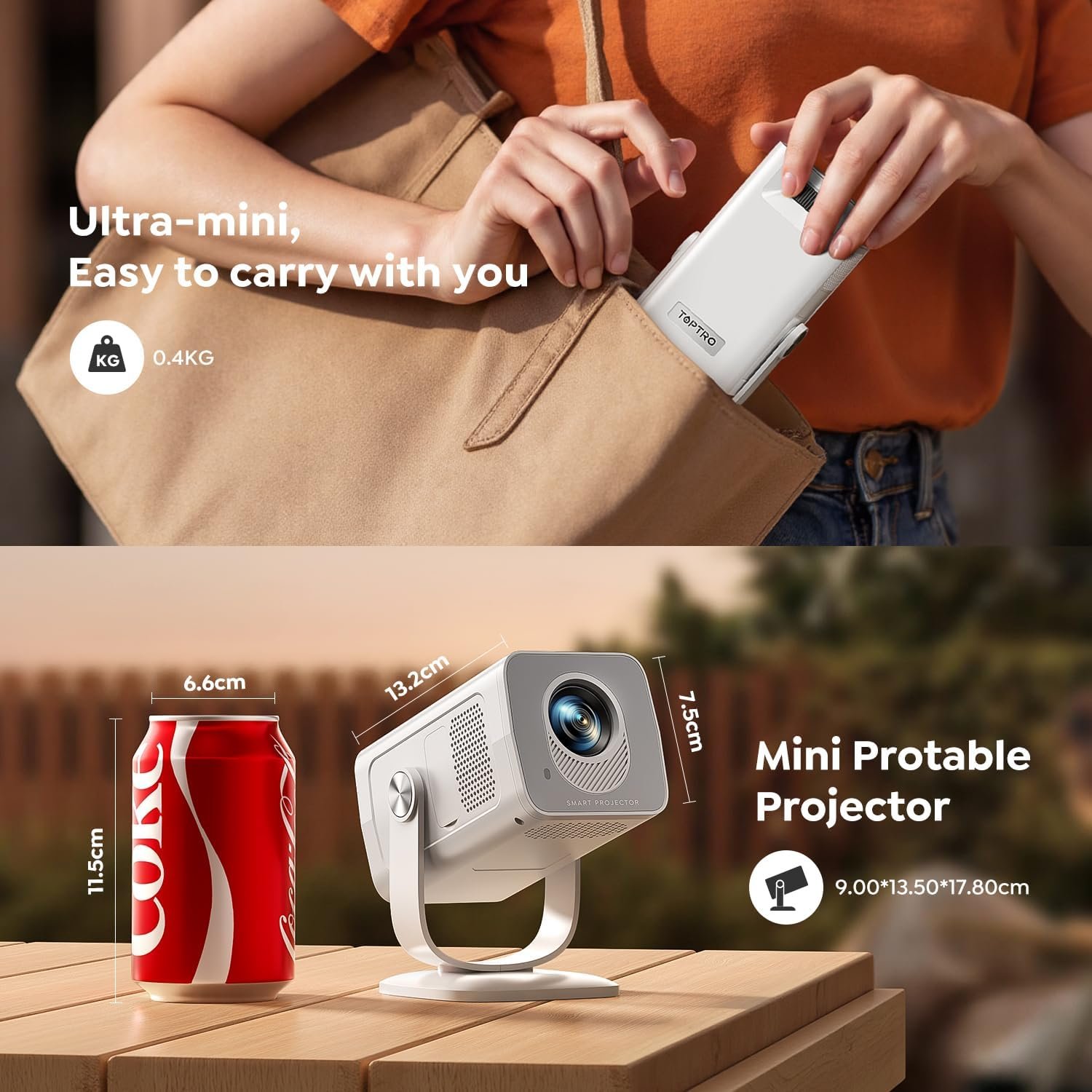 Mini Projector with WiFi6 and Two-Way Bluetooth5.4, 4K Smart 1080P Portable Outdoor Movie Proyector with Android 13 & Built-in Apps, Auto Keystone & 270° Rotation,Compatible with Phone/HDMI/TV Stick - Image 6