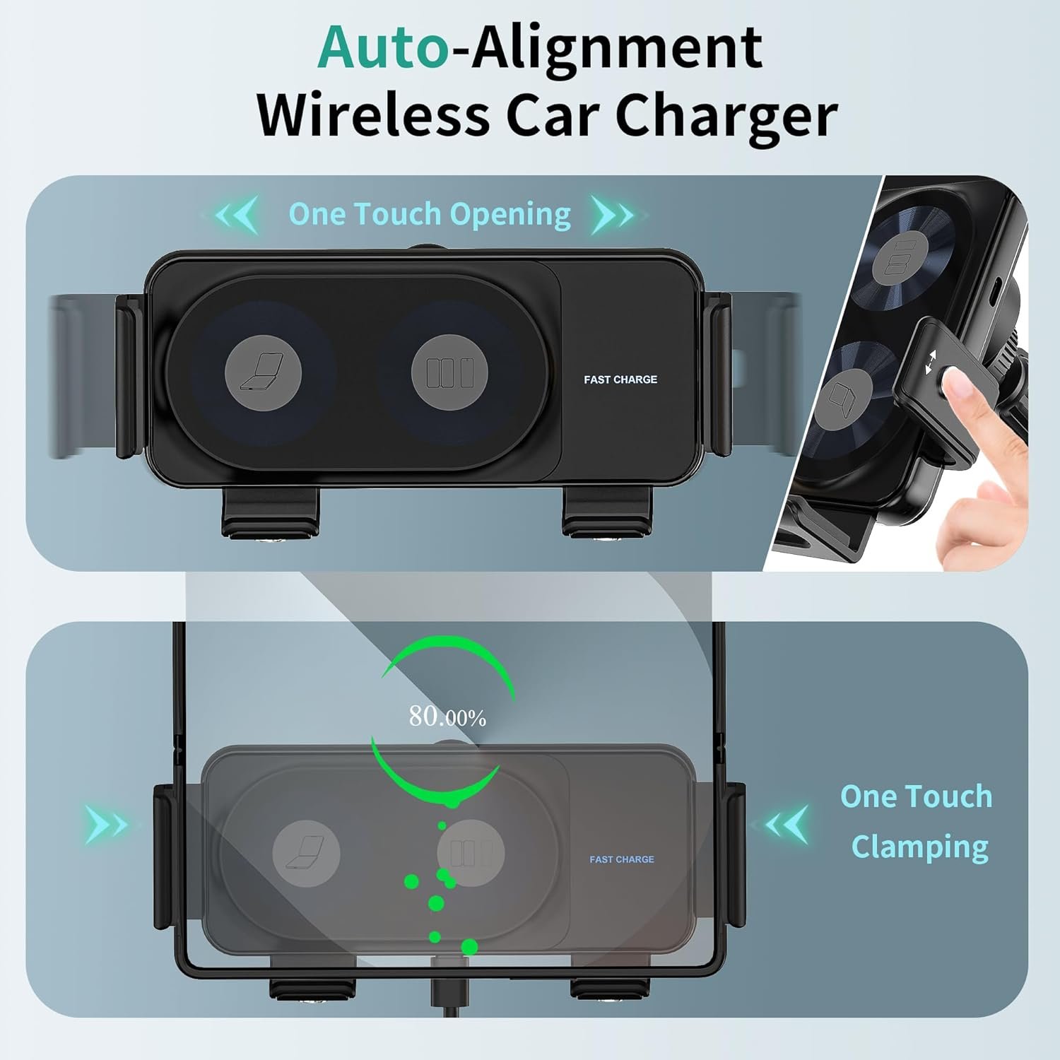 Wireless Car Charger Mount, 15W Dual Coil One-Touch Rotatable Car Phone Holder Wireless Charger for Samsung Galaxy Z Fold 7/6/5/4/3/2, Z Flip, S25/S24/S23/S22, iPhone, Car Charger Included - Image 3