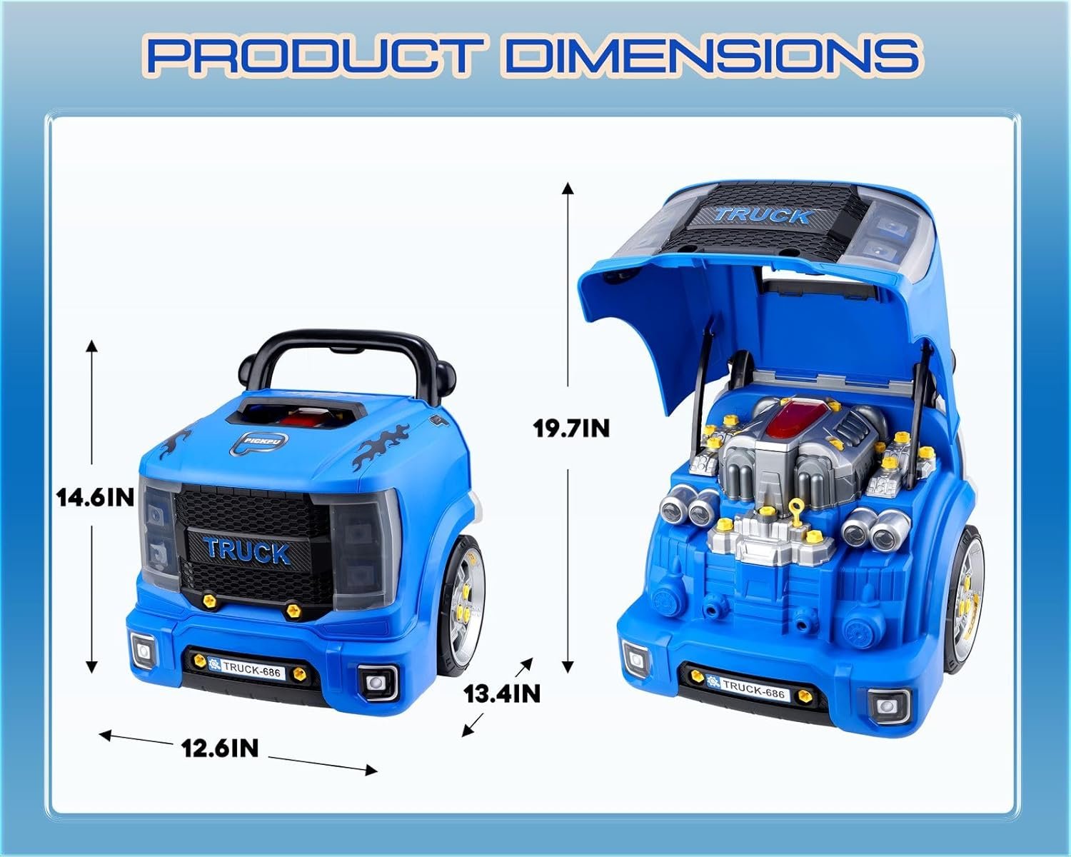 Interactive Truck Engine Toy, Mechanic & Car Toy Engine for Toddlers 3-5 with Lights & Sounds, Kids Engine Build Kit& Aspiring Young Mechanic Set| Car Toys Gift for Boys Blue - Image 2