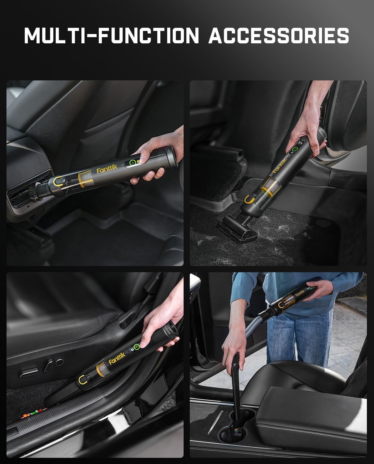 Fanttik Slim V10 APEX Cordless Car Vacuum, 4-in-1 Portable Mini Handheld Vac, 19kPa Suction Power, Upgraded Smart Digital Display, 2 Suction Modes for Small Jobs, Car, Office Desk, Keyboards (Black) - Image 7
