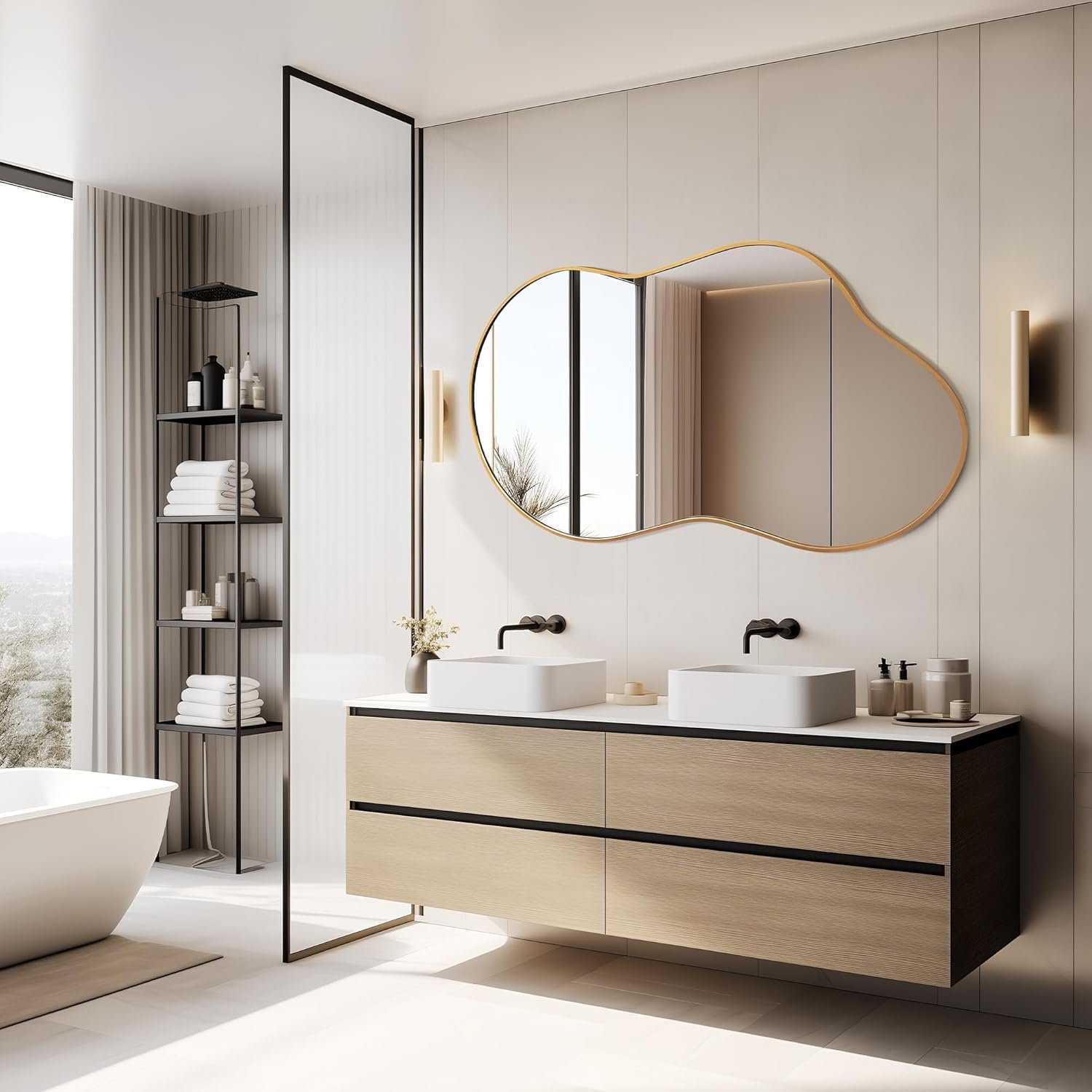 Irregular Wall Mirror - Wall Mirrors Decorative 20"x36" Gold Asymmetrical Mirror Tempered Glass Aviation Aluminum Alloy Frame for Bathroom, Bedroom, Living Room, Cloakroom, Entryway - Image 7