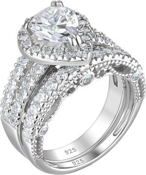Wuziwen Pear Wedding Engagement Ring Set for Women 925 Sterling Silver Cubic Zirconia
