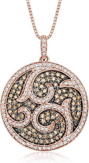 Ross-Simons 1.50 ct. t.w. Brown and White Diamond Medallion Pendant Necklace in 18kt Rose Gold Over Sterling