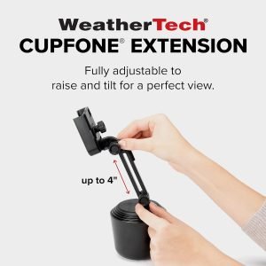 WeatherTech CupFone with Extension – Adjustable, Universal Cup Holder Cell Phone Mount Car & Truck Accessory – Best Design for iPhone & Smartphone Charging – Black Plastic Knobs