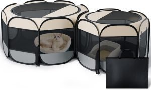 Cat Playpen, 71″x 24″ Large Portable Puppy Playpen, 2-Room Foldable Dog Playpen for Indoor Outdoor Dogs, Cats, Small Animals with Carrying Case