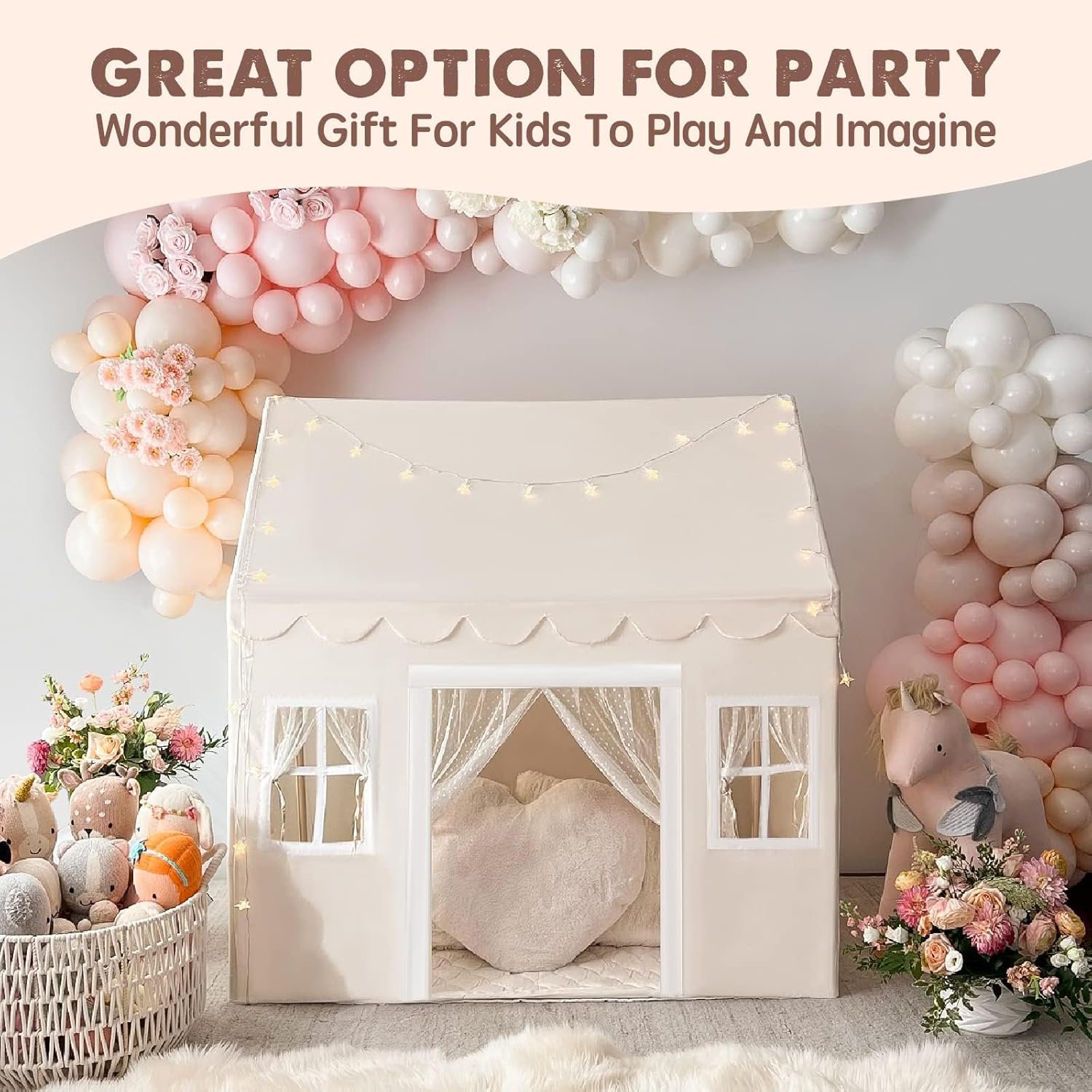 Tiny Land Play Tent with Padded Mat & LED Lights, Kids Tent, Playhouse for Kids, Indoor Bed Tent for Toddler, Toys for 3,4,5,6-Year-Old Girls, Neutral Color Play Room Furniture - Image 6