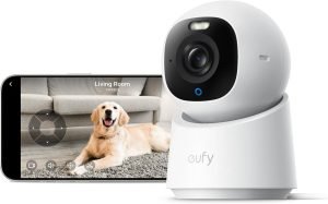 eufy Indoor Cam E30, Latest Generation, 4K UHD Security Camera, Pet/Dog/Baby Camera with Phone app, Color Night Vision, Human/Pet Auto Tracking, 360 Pan-Tilt, Works with Homekit，White