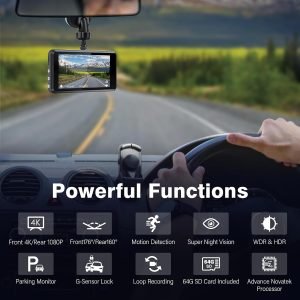 Miden S7 4K Dash Cam Front and Rear,64G SD Card,2160P+1080P FHD Dual Dash Camera for Cars,176°+160° Wide Angle,3.2” IPS Screen Dashcam,Loop Recording,G-Sensor,WDR,24H Parking Monitor,Night Vision