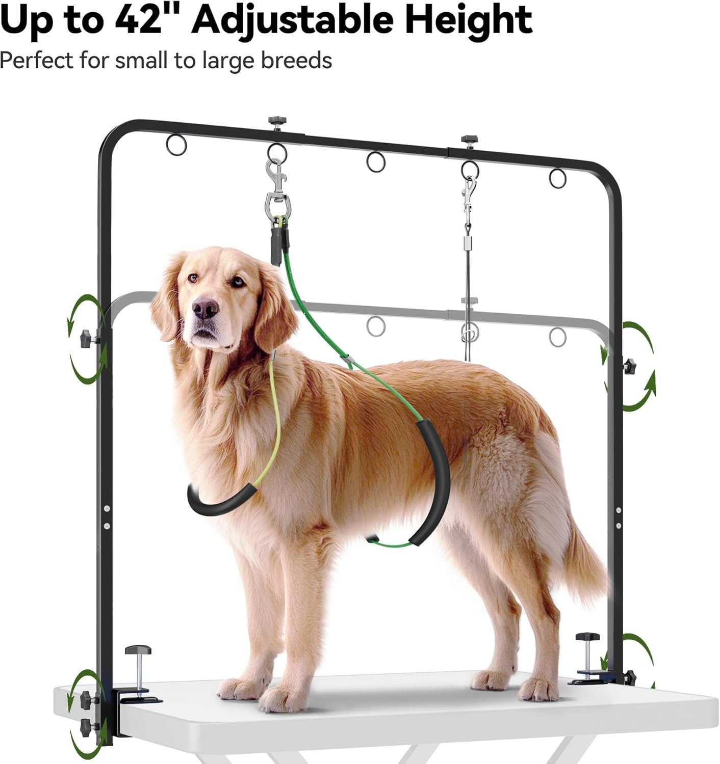 Adjustable Dog Grooming Arm for Table: 42'' Height, 27''–39'' Width, Clamp Fits Up to 2.76'', with Hammock & 2 Nooses – Portable Pet Grooming Station for Nail Trimming, Cats & Dogs at Home - Image 4