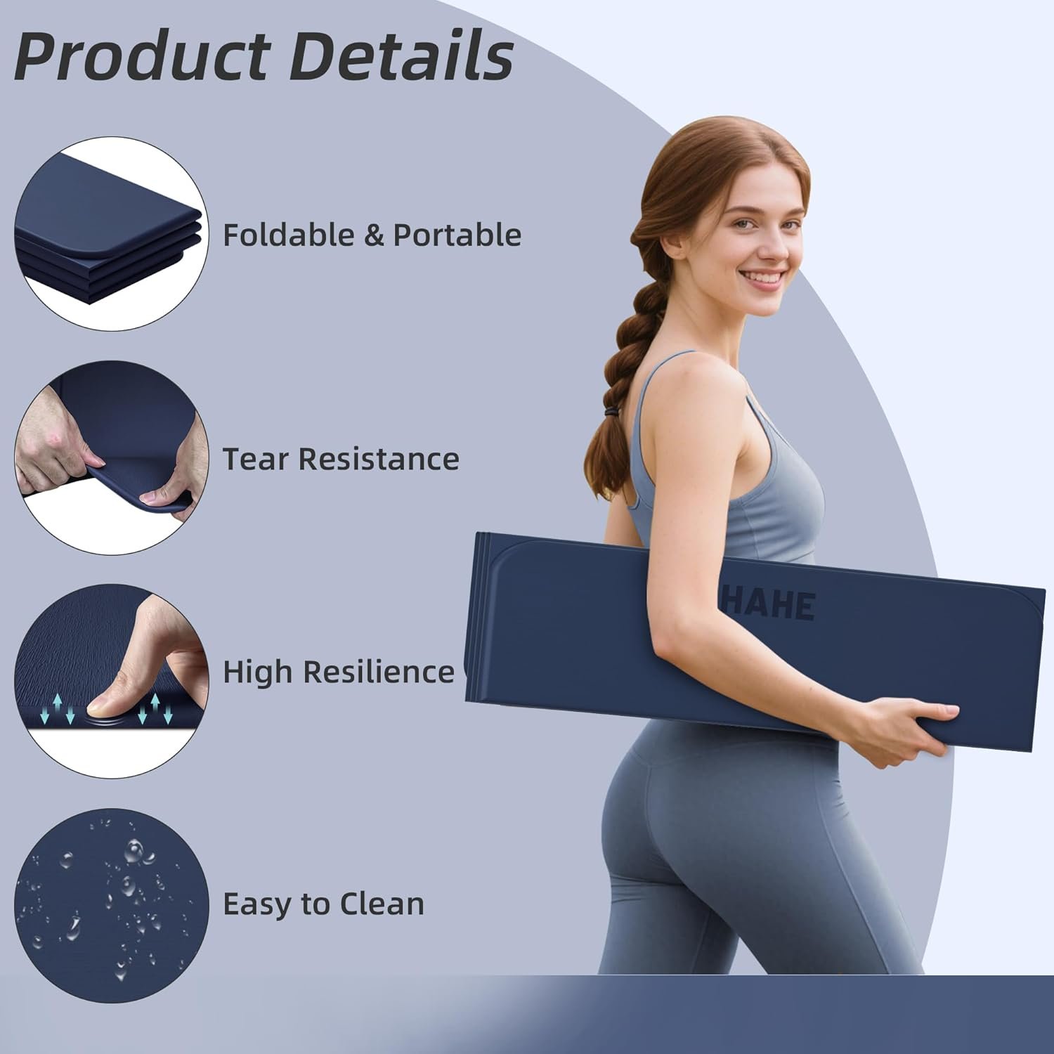 Foldable Yoga Mat, 74"Lx32"Wx1/3"Thick, Folding Exercise Mat, Non-slip Wide Pilates Mats for Home Workout/Travel, Portable Yoga Mat Thick for Yoga/Pilates/Camping/Floor Exercises - Image 3