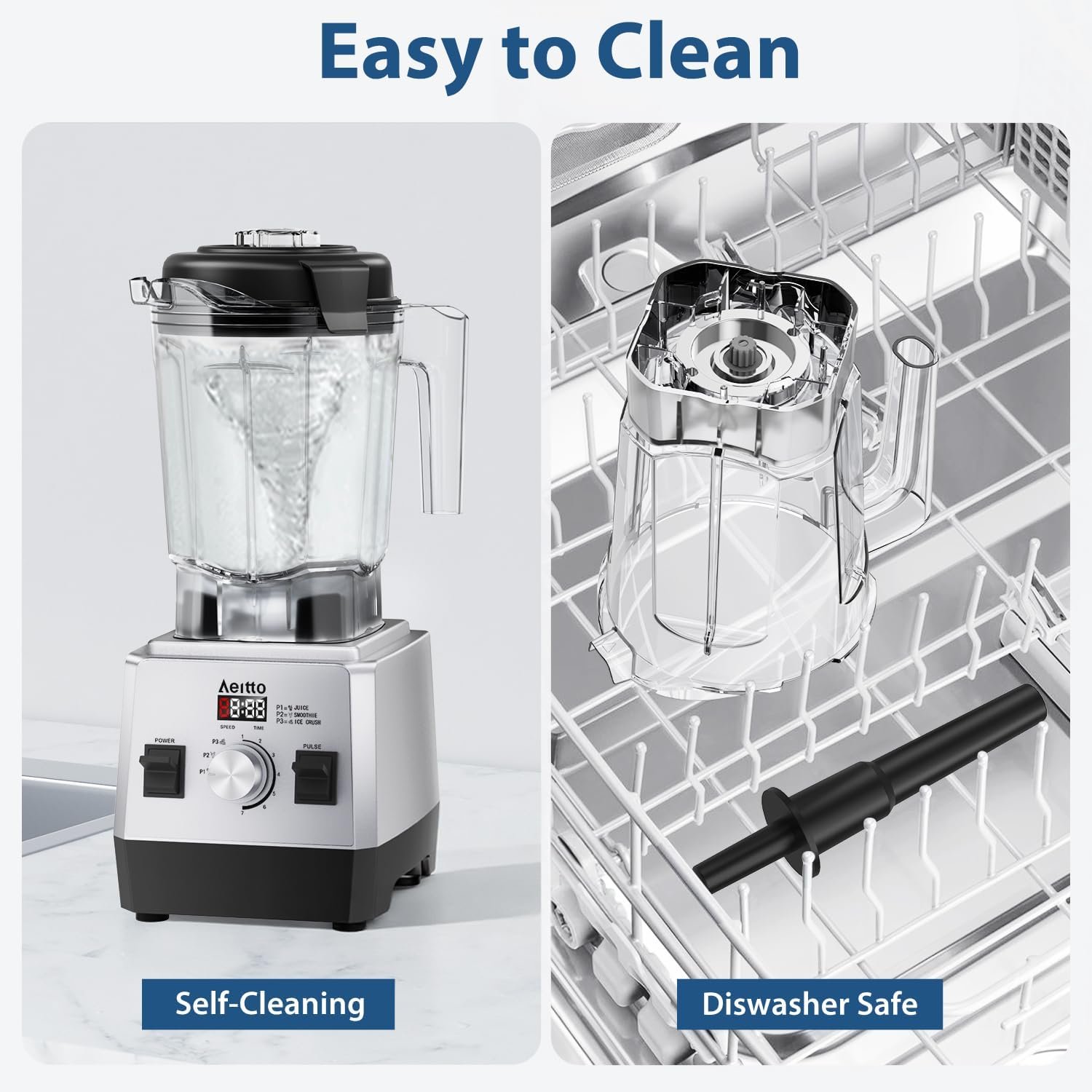 Aeitto Blenders for Kitchen with 68Oz. Large Capacity, 1800W Max Power Smoothie Blender, 3 Preset Programs & 7 Speeds, Professional Countertop Blender for Smoothies, Ice Crush, Generation2 Silver - Image 4