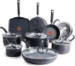 T-fal Ultimate Hard Anodized Nonstick Cookware Set 14 Piece, Oven Broiler Safe 400F, Lid S...
