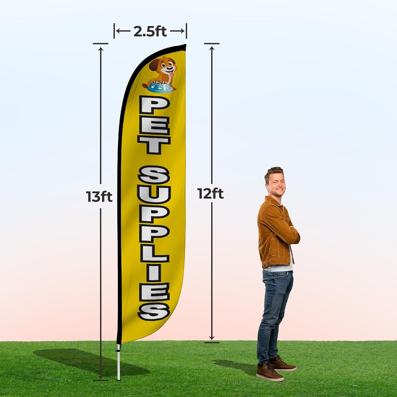 LookOurWay Feather Flag Pole Kit - 12 Feet Tall Advertising Flag Banner with Fiberglass Pole Kit and Ground Spike for Business Promotion - Pet Grooming Flags - Pet Supplies (10M1200115) - Image 4