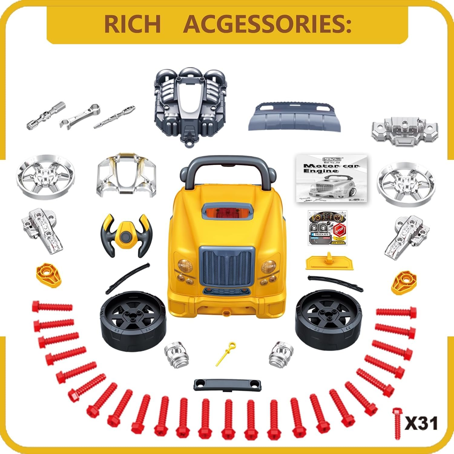 MUGEYMYD Large Truck Engine Toy for Kids 3-5, Take Apart Motor Vehicle Pretend Play Car with Light and Sound, Kids Mechanic Workshop Set, Toy Engine Building Kit for Toddlers. - Image 6