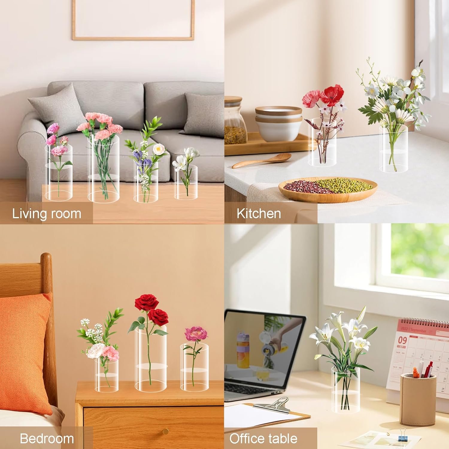 24 Pack Plastic Cylinder Vases, 4 6 8 10 Inch Tall Acrylic Cylinder Clear Flower Vase Set Bulk Glass Like Large Round Plastic Vases for Centerpiece Wedding Home Office - Image 3
