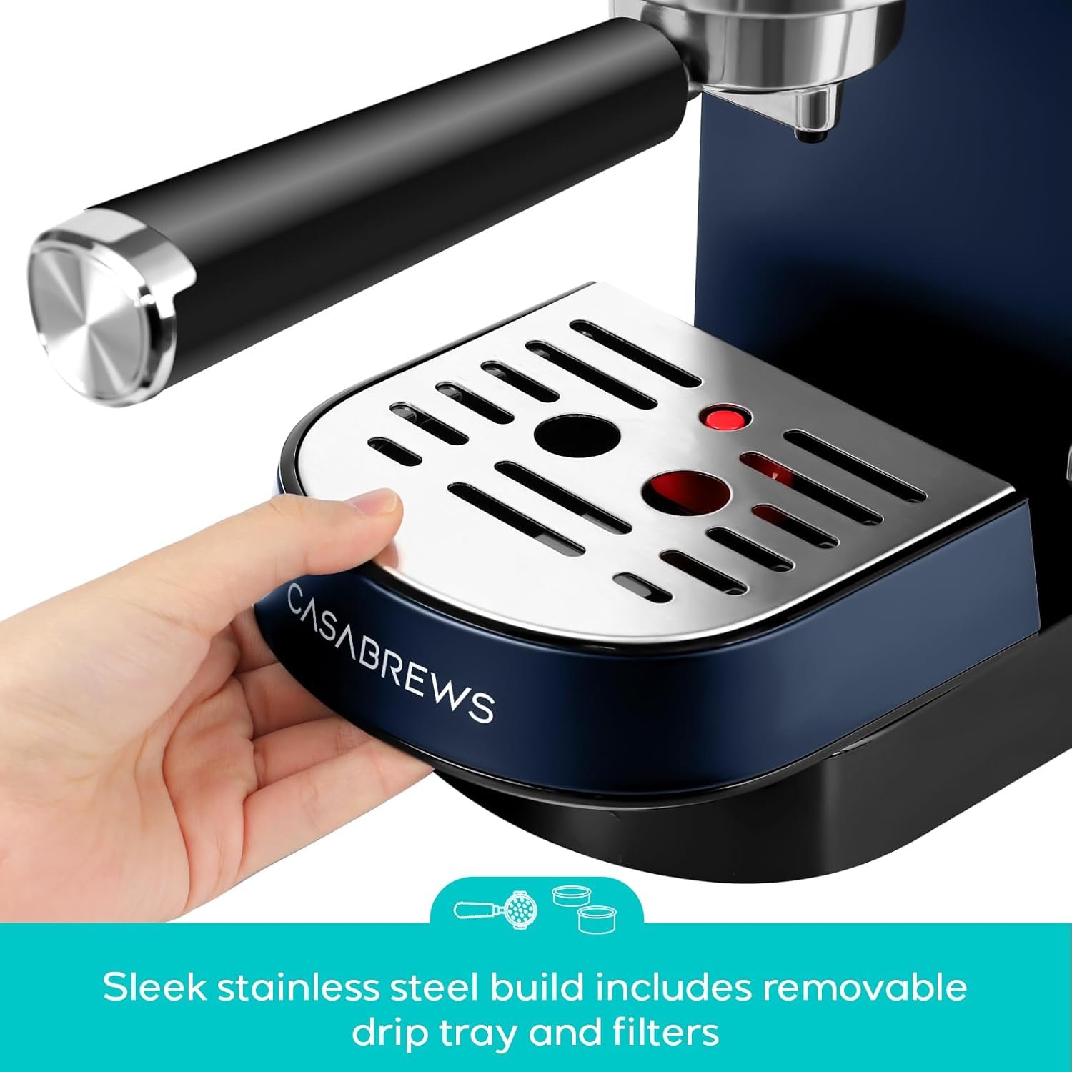 CASABREWS Espresso Machine 20 Bar, Professional Espresso Maker with Milk Frother Steam Wand, Espresso Coffee Machine with 34oz Removable Water Tank, Gift for Coffee Lovers, Coffee Gift, Sapphire Blue - Image 6