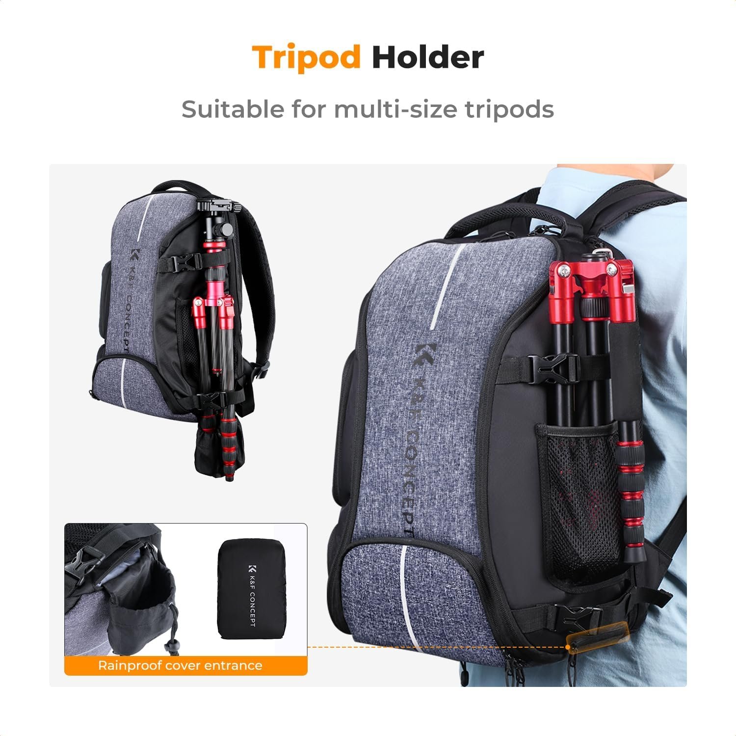 K&F CONCEPT Camera Backpack,25L Large Capacity Camera Bag for Photographers with Raincover and 15.6 Inch Laptop Compartment Compatible for Canon/Nikon/Sony/DJI Mavic Drone - Image 5