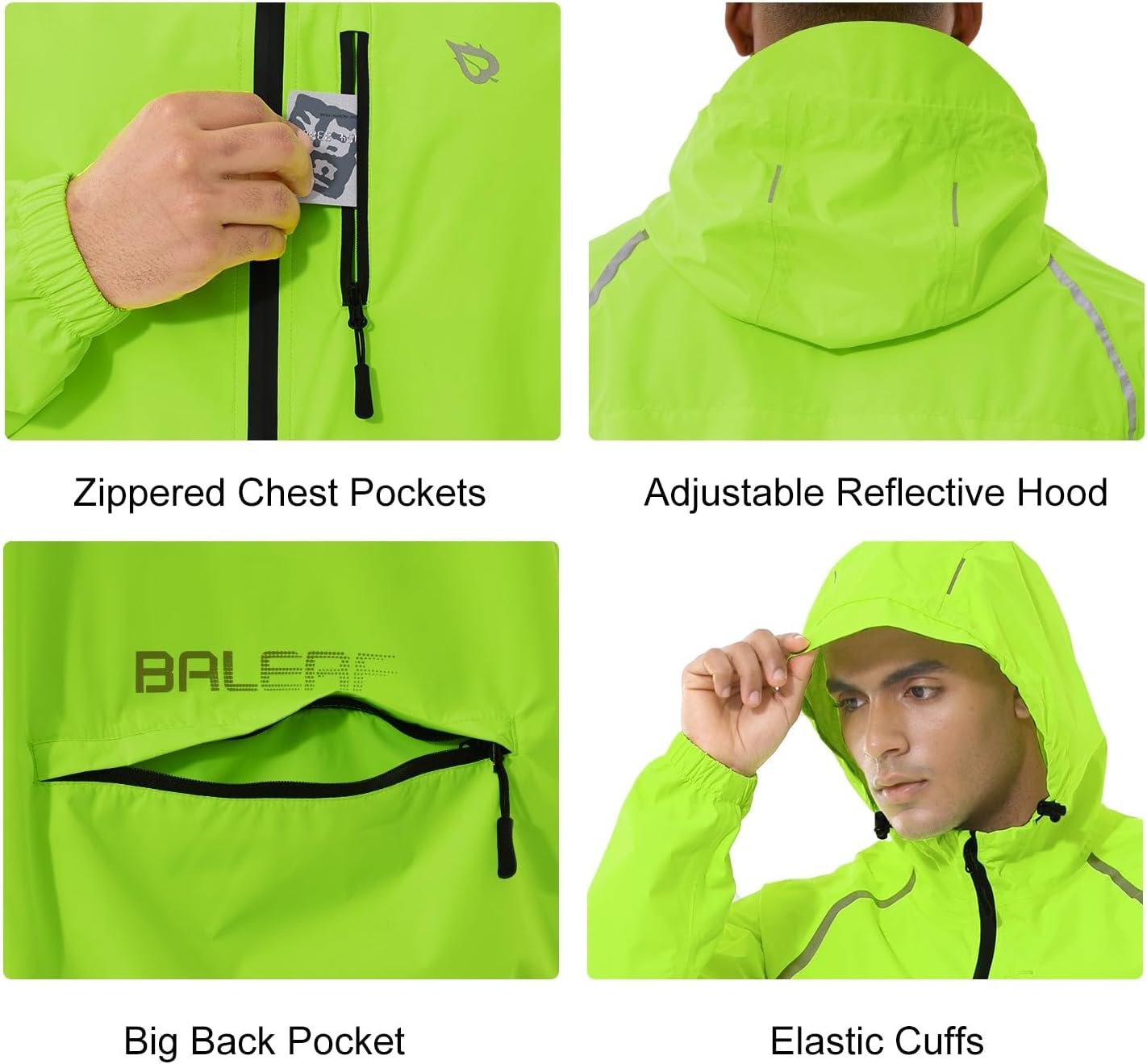 baleaf Men's Rain Jacket Waterproof Windbreaker Raincoat Running Cycling Hiking Gear Hood Lightweight Reflective Packable - Image 4
