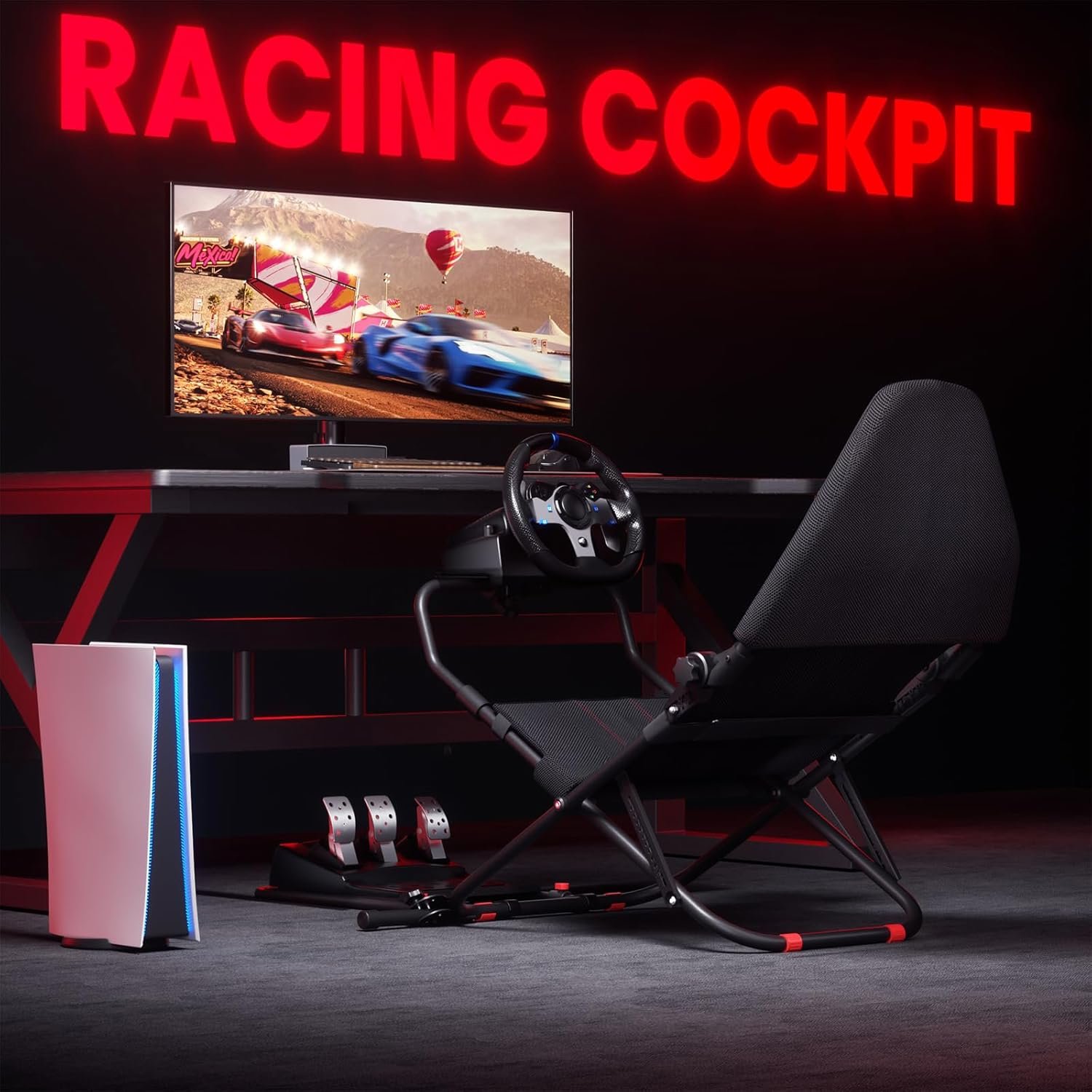 RACGTING Racing Simulator Cockpit for G29/G920/G923, Foldable & Adjustable Racing Seat for Thrustmaster T300RS/248/T-GT II, Fanatec CSL DD/GT DD Pro/ClubSport DD/DD+, MOZA R5, SIMAGIC Alpha Mini - Image 7
