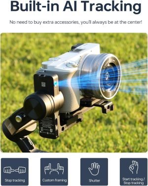 Feiyu SCORP Mini-2 Combo All-in-1 Gimbal Stabilizer for Cameras & Smartphones, 1.3″ OLED Touchscreen, Integrated AI Tracking, 2.65lb Payload. 3-Axis Gimbal Compatible with GoPro, Sony, iPhone – Black