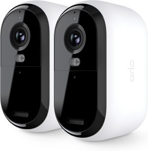 Arlo Essential Security Camera 2K | Outdoor-Indoor | 2nd Gen | Wireless with Spotlight, 2-Way Audio, Color Night Vision, Live Stream, Motion Activation, Real Time Notifications – White, 2 Camera