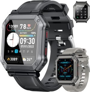 Smart Watch for Men Fitness Tracker: Military Digital Mens Watches Bluetooth Make Answer Call Running Waterproof Smartwatch Android Phones iPhone Samsung Compatible Heart Rate Monitor Step Pedometer