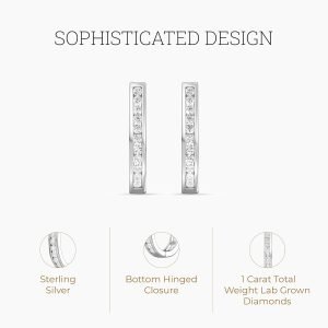 Gilded Lab-Grown Diamond Channel Set Hoop Earrings for Women in 925 Sterling Silver and 14KT Yellow Gold Plated Silver | Hypoallergenic Fine Jewelry | Hinged Closure | SI1 Clarity, F Color |1/4,1/2, 1 Carat Total Weight