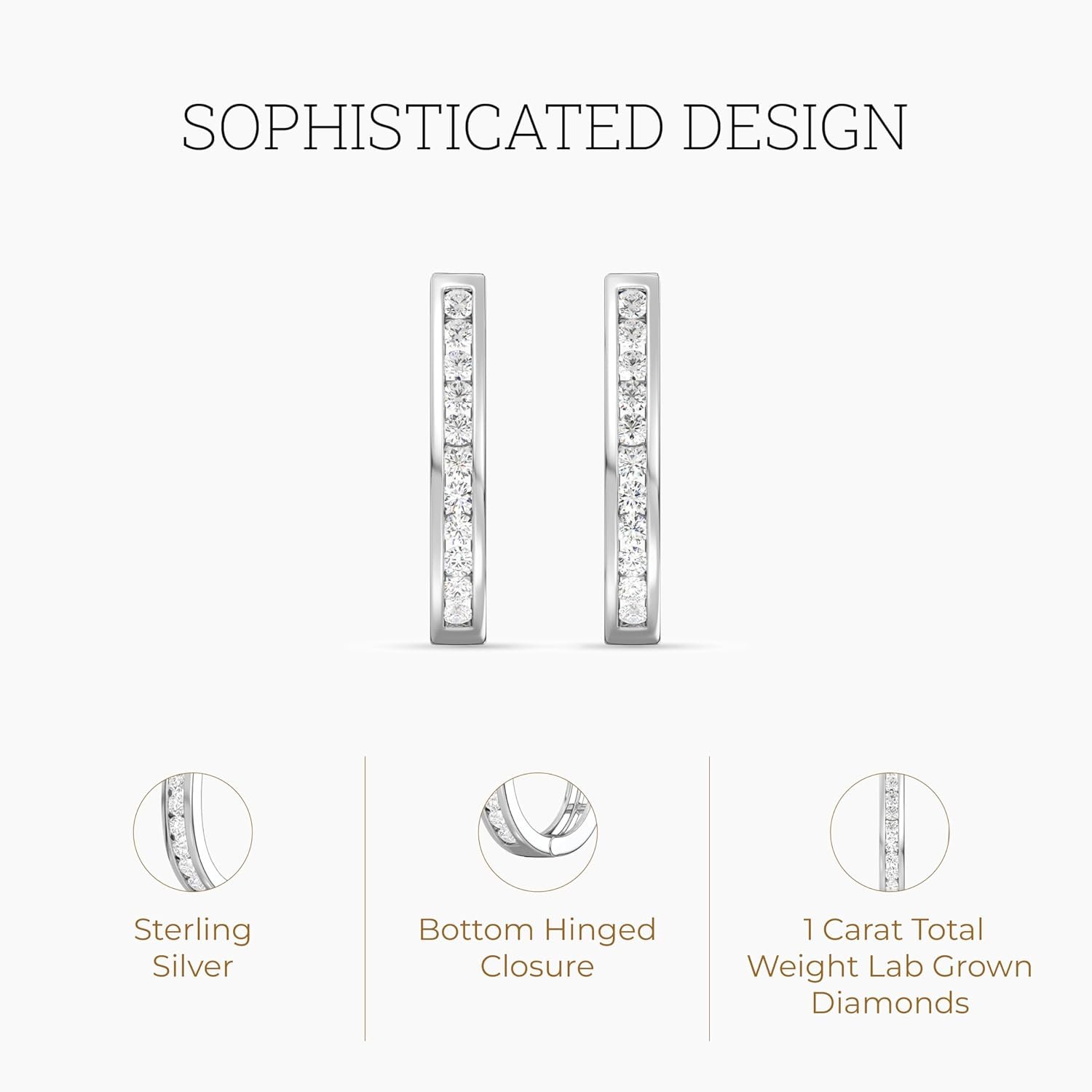 Gilded Lab-Grown Diamond Channel Set Hoop Earrings for Women in 925 Sterling Silver and 14KT Yellow Gold Plated Silver | Hypoallergenic Fine Jewelry | Hinged Closure | SI1 Clarity, F Color |1/4,1/2, 1 Carat Total Weight - Image 2