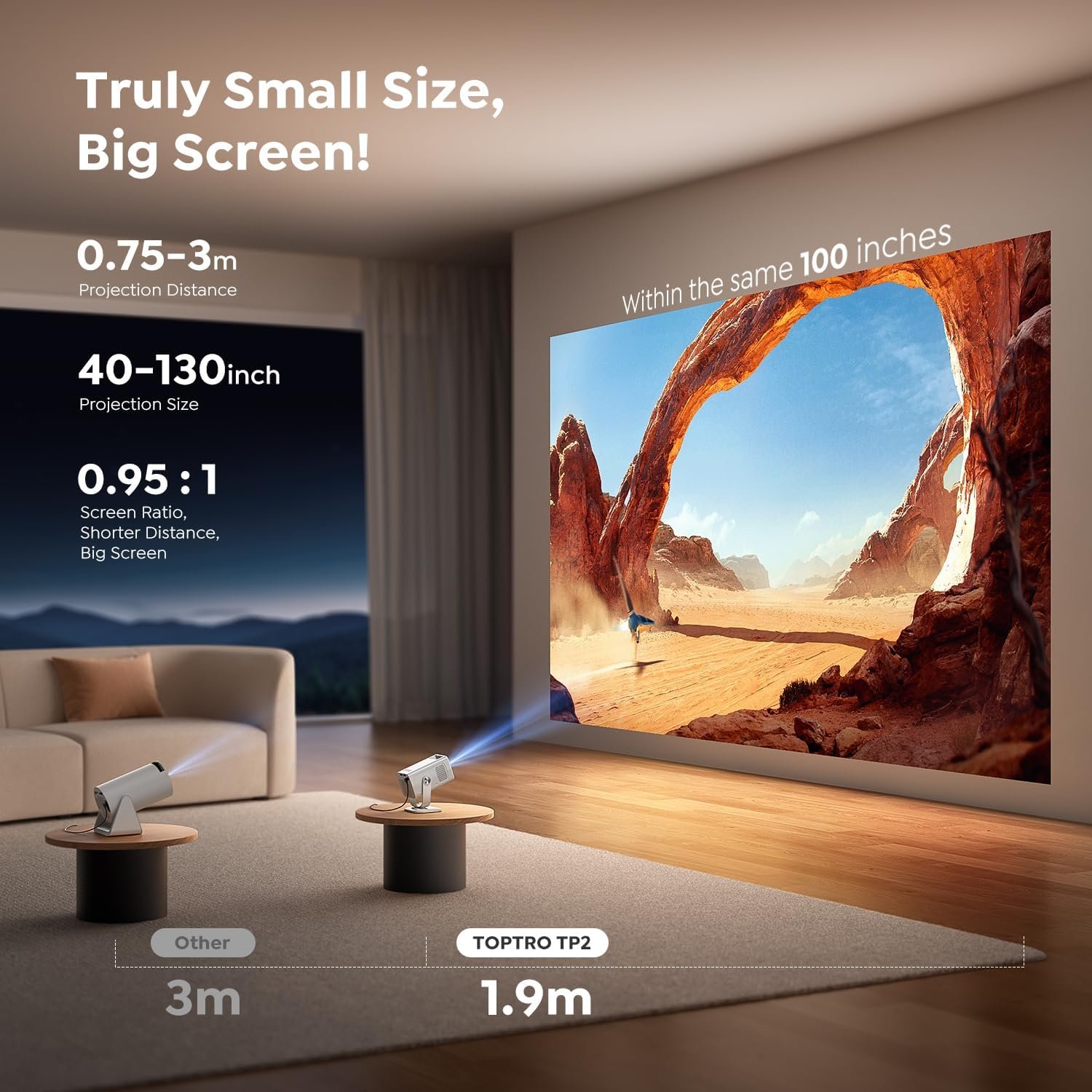 Mini Projector with WiFi6 and Two-Way Bluetooth5.4, 4K Smart 1080P Portable Outdoor Movie Proyector with Android 13 & Built-in Apps, Auto Keystone & 270° Rotation,Compatible with Phone/HDMI/TV Stick - Image 3