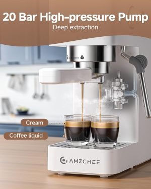 AMZCHEF Espresso Machine 20 Bar, Compact Espresso Maker with Steam Milk Frother, Coffee Ma...