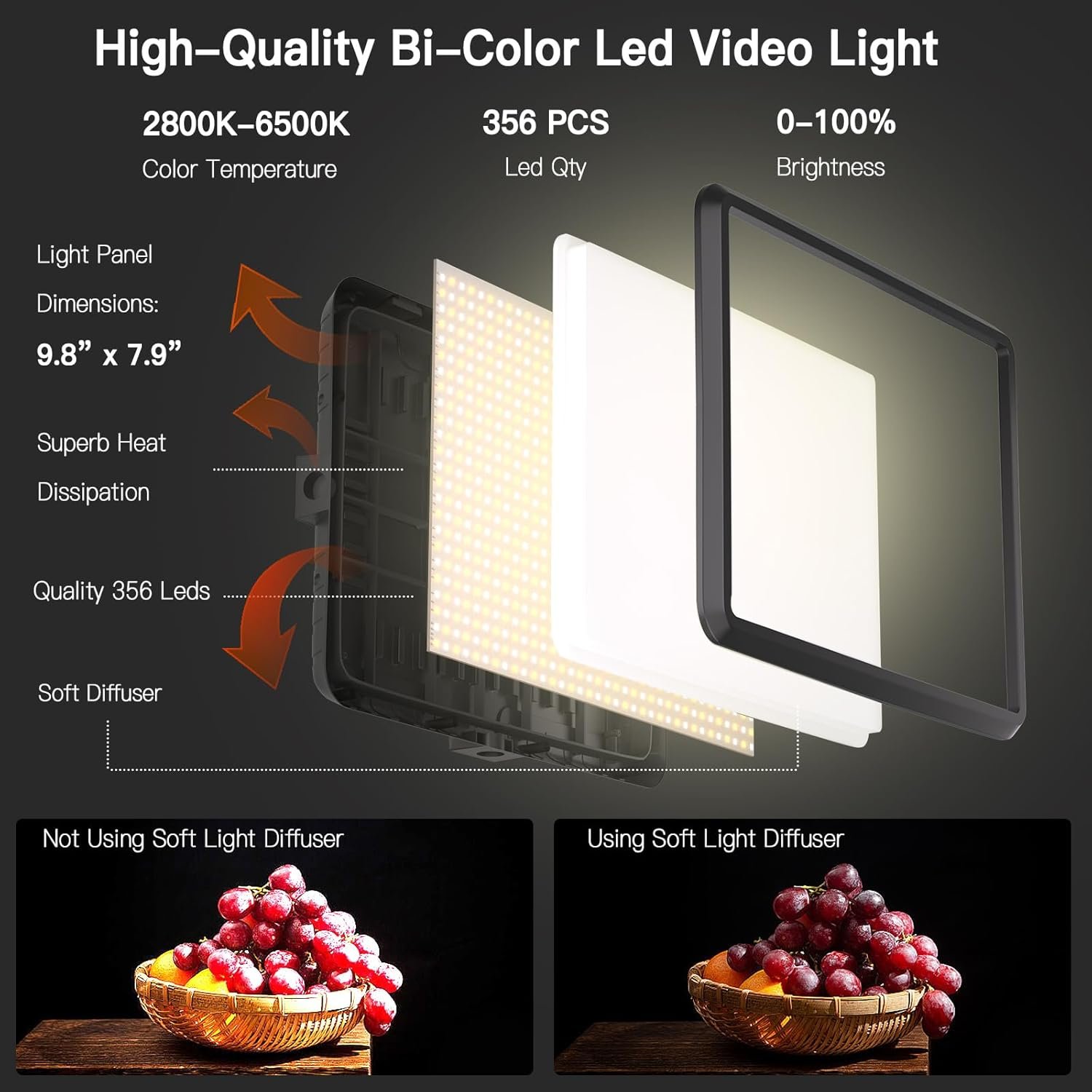 2-Pack LED Video Light Kit, NiceVeedi Studio Light, 2800-6500K Dimmable Photography Lighting Kit with Tripod Stand&Phone Holder, 73" Stream Light for Video Recording, Game Streaming, YouTube - Image 2