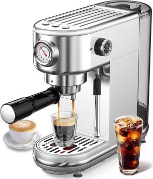 Espresso Machine with Milk Frother, 20 Bar High Pressure Professional Espresso Maker Autom...
