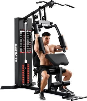 Home Gym, M1 Workout Station with 140LBS Weight Stack, Multifunctional Home Gym Equipment with Pulley System for Full Body Strength Training