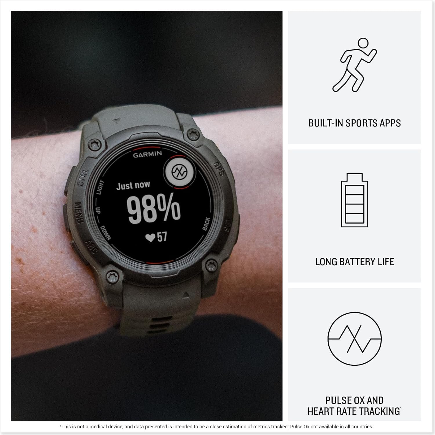 Garmin Instinct® E 45mm, Rugged Outdoor GPS Smartwatch, 24/7 Health Monitoring, Wrist-Based Heart Rate, Up to 16 Days of Battery Life, Charcoal - Image 3