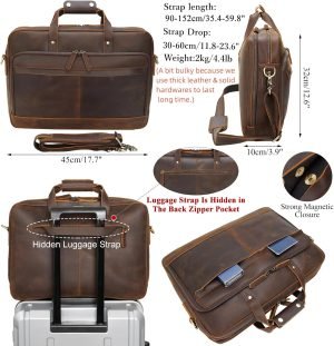 Leather Briefcase for Men 17 Inch Laptop Crossbody Shoulder Messenger Bag Attache Case for Business Travel Work Lawyer