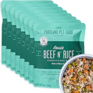 Portland Pet Food Company Fresh Dog Food Pouches – Human-Grade Toppers Wet Pet Meal & Mixers – Small & Large Breed Puppy & Senior Dogs – Gluten-Free, Limited Ingredient Rosie’s Beef N’ Rice – 8 Pack