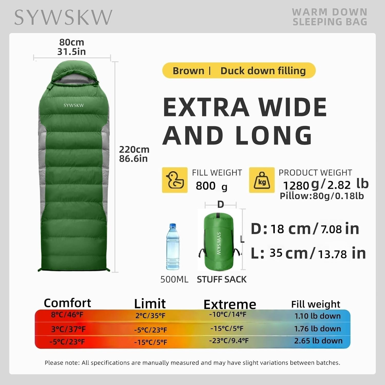 Down Sleeping Bag with Pillow, Ultralight Rectangular Sleeping Bag for Adults, Youth Backpacking,Hiking and Camping Outdoor with YKK Two-Way Zipper 680 FP Down - Image 2
