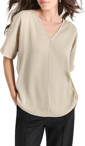 DKNY Womens Lounge V Neck Short Sleeve Top