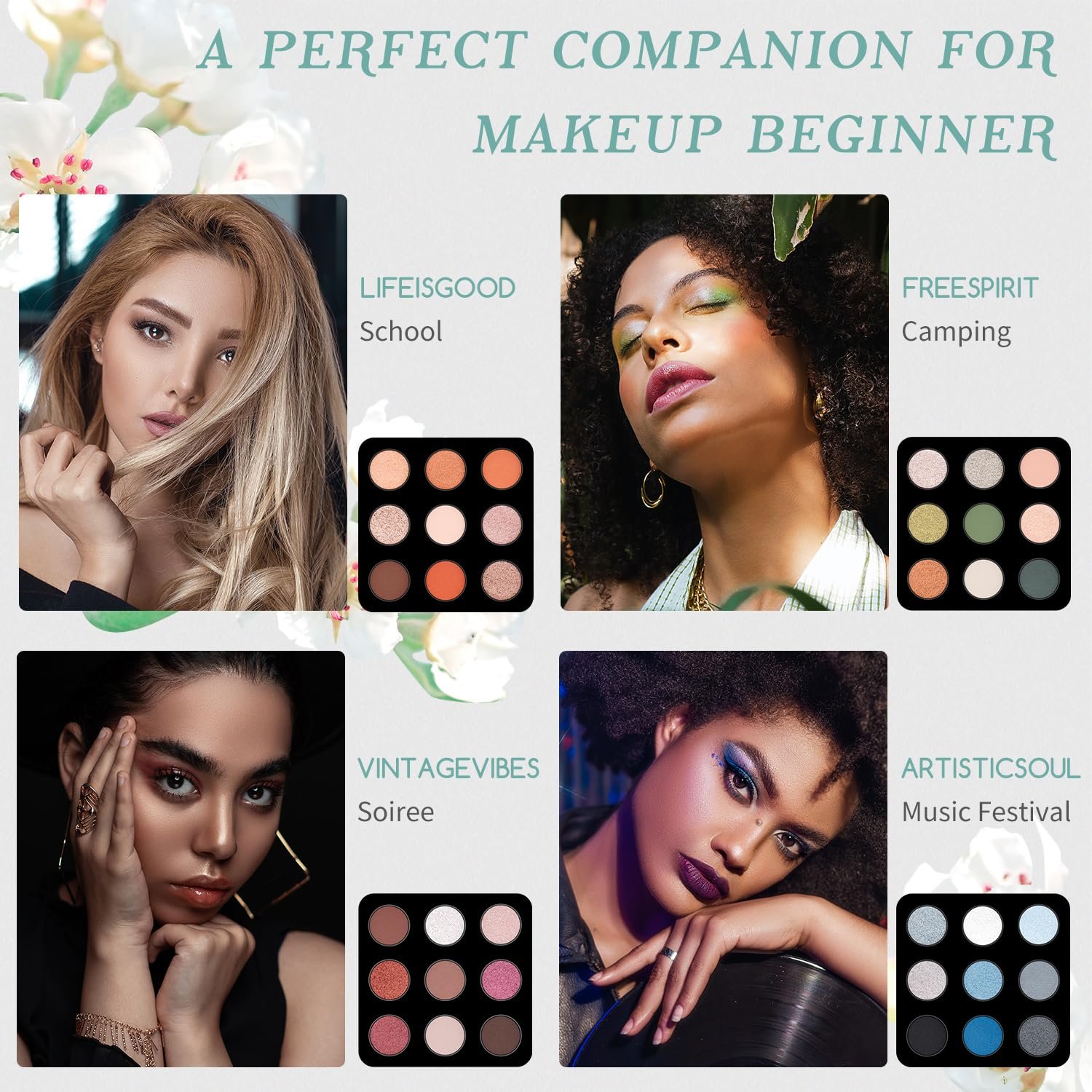 Color Nymph Beginner Makeup Kits Gift for Teens, Makeup Palettes with Reusable Handbag Includes 36 Colors Eyeshadow Blushes Bronzer Highlighter 4 Colors Lipgloss, Lip Oil Brushes Mint Green - Image 4