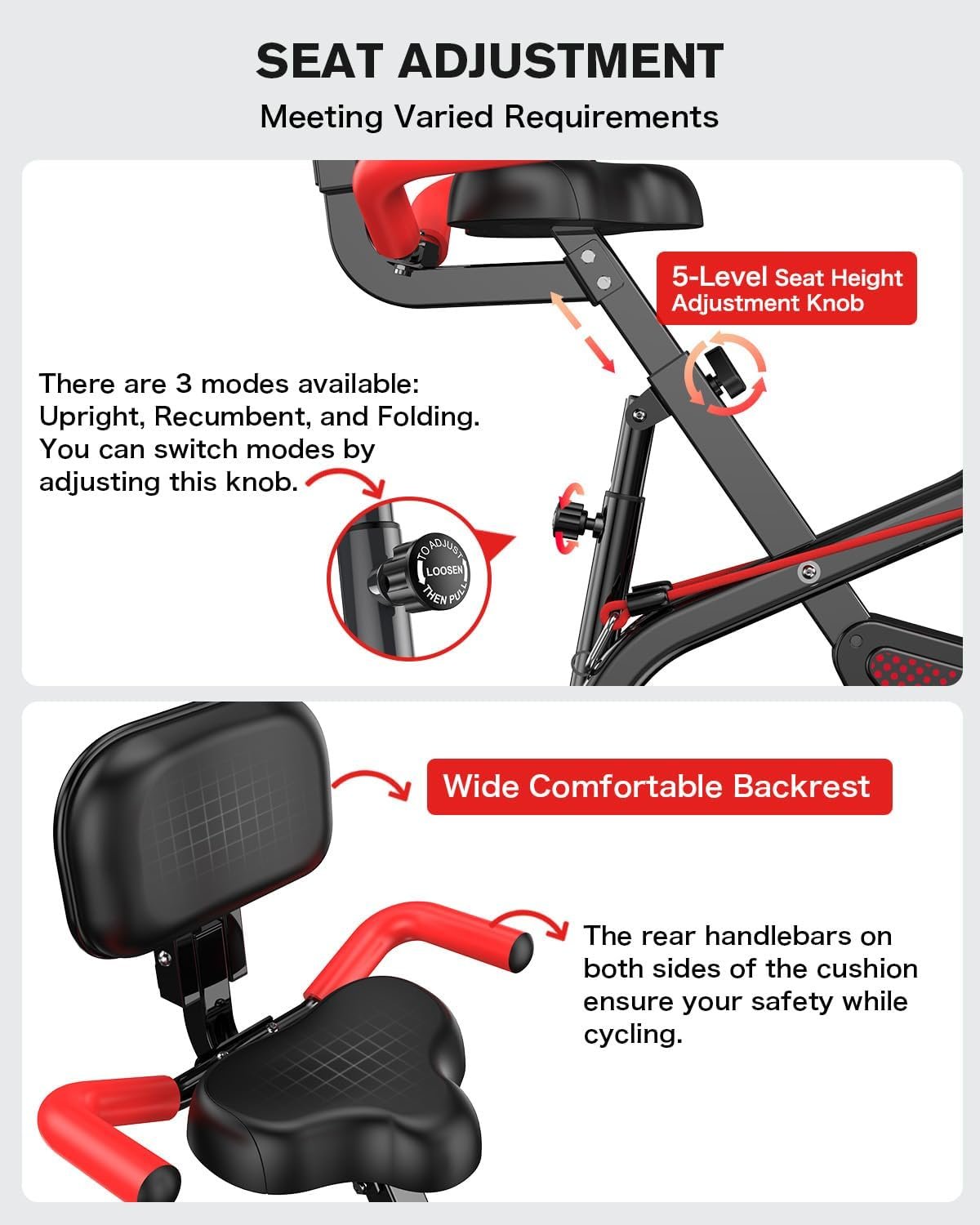 pooboo Folding Exercise Bike, Foldable Upright Stationary Bike, Indoor Cycling Magnetic X-Bike with 8-Level Adjustable Resistance, 6.6 LBS Flywheel, 300LB Capacity, Bottle Holder & Back Support Cushion for Home Gym - Image 6