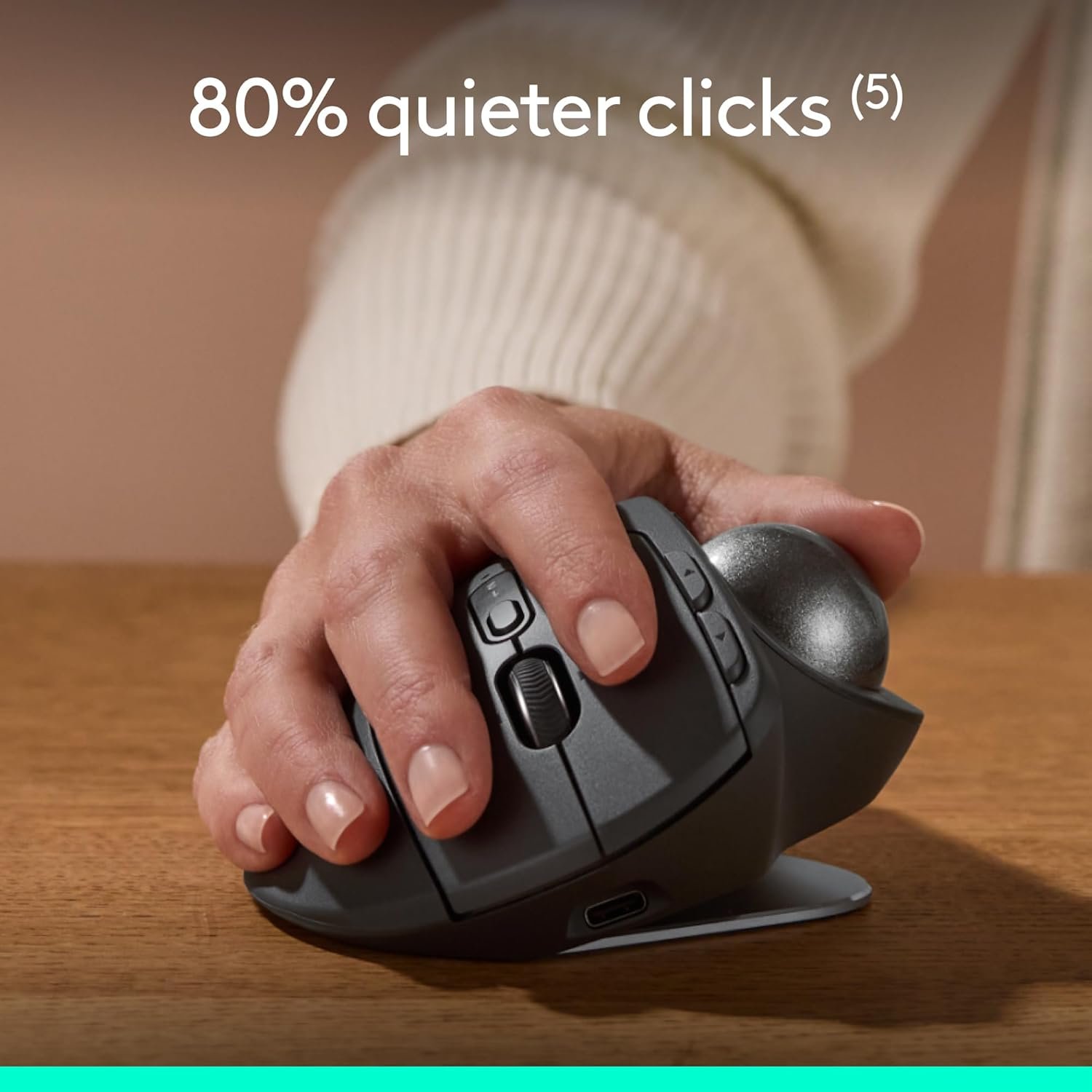 Logitech MX Ergo S Advanced Wireless Trackball Mouse, USB-C Rechargeable Wireless Ergonomic Mouse with Bluetooth and Encrypted Dongle, 6 Programmable Buttons, for PC/Mac - Graphite - Image 7