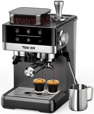 TENKER Espresso Machine with Grinder, 20 Bar Coffee Machine with Milk Frother for Home, Al...